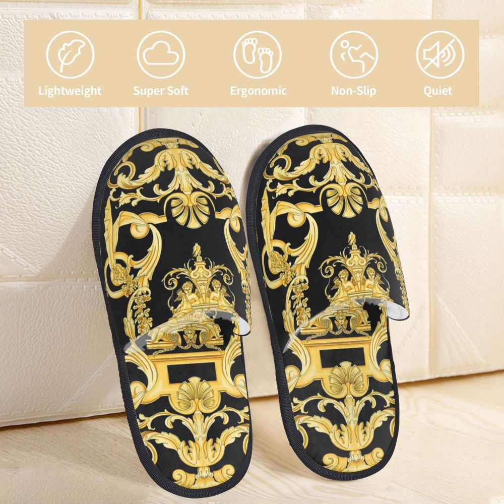 Custom Vintage Baroque Prints Greek Ornament Golden Meander Meandros Soft Scuff Memory Foam Slippers Women Hotel House Shoes