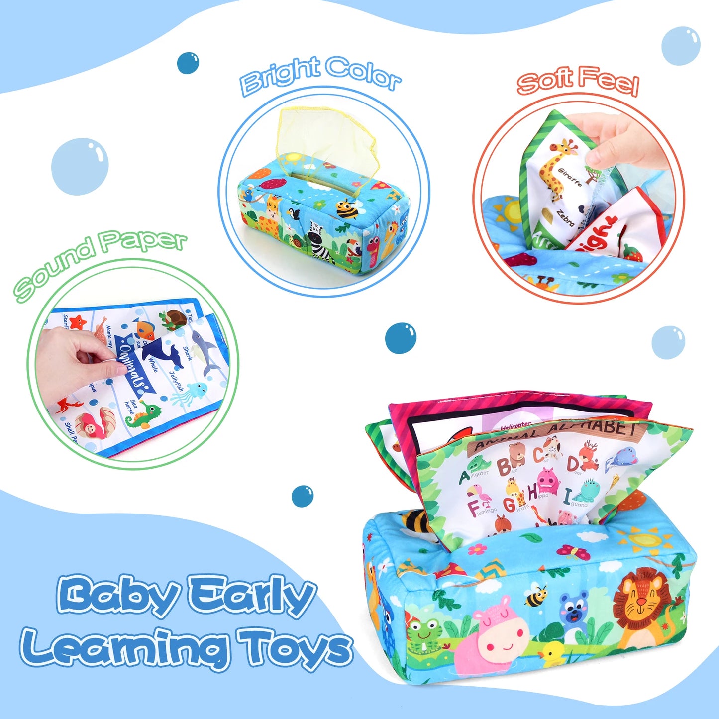 Baby Tissue Box Colorful Soft Sensory Toy For 0-18M Toddler Finger Exercise Pumping Silk Scarf Gifts Educational Montessori Toys