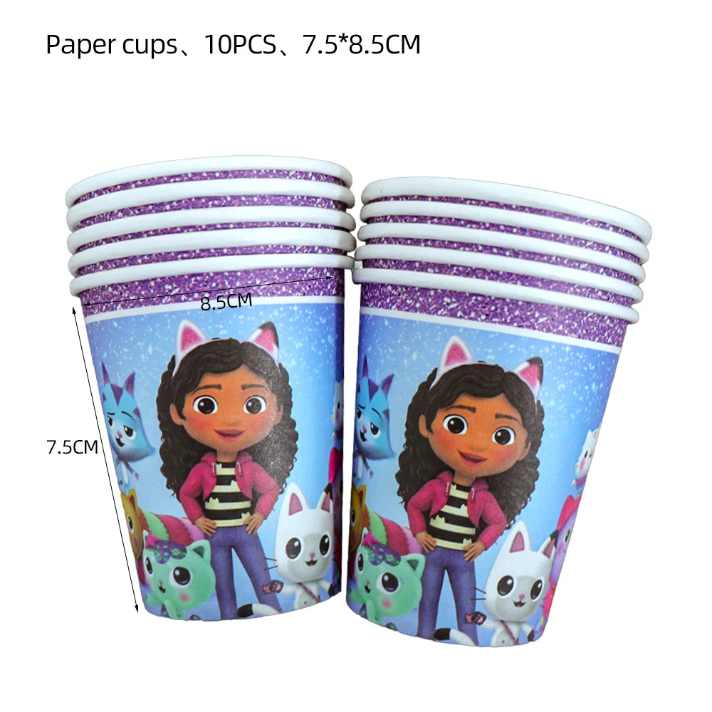 Disney Gabby Dollhouse Birthday Party Decoration Balloon Napkins Children's Disposable Tableware Theme Party Supplies Kids Gifts
