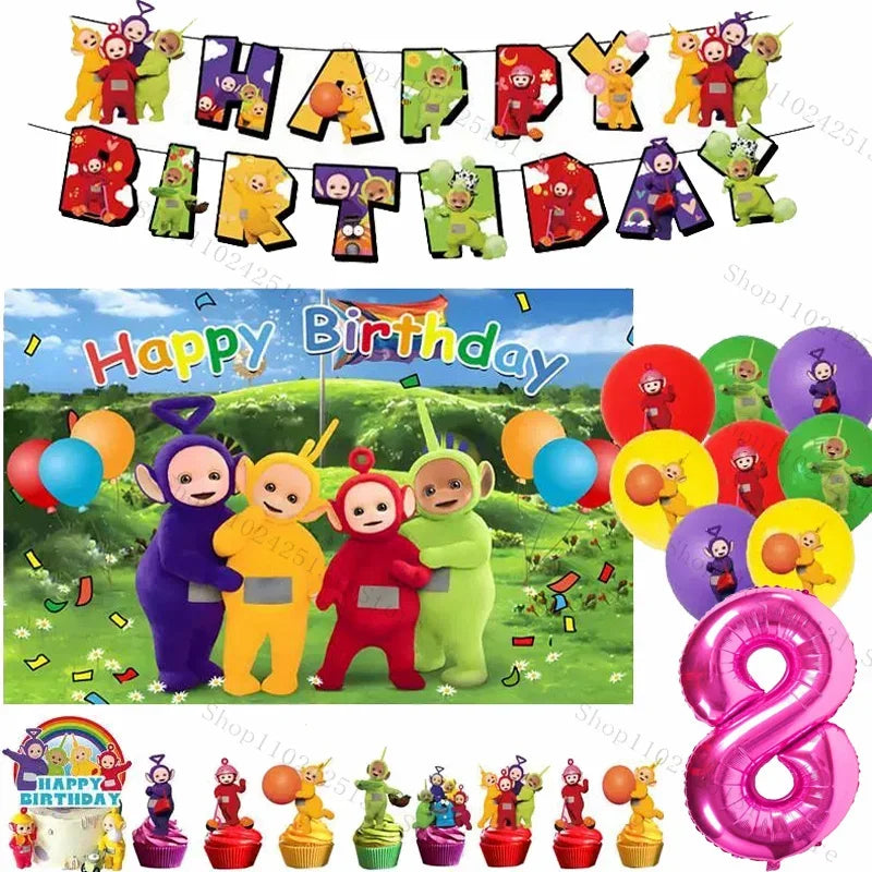 Teletubbies Birthday Party Decoration Tableware Set Paper Plates Balloons Banner Tablecloth For Kids Baby Shower Party Supplies