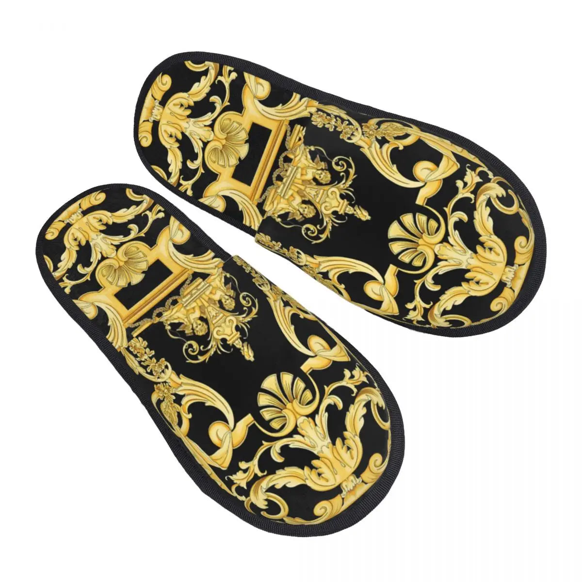 Custom Vintage Baroque Prints Greek Ornament Golden Meander Meandros Soft Scuff Memory Foam Slippers Women Hotel House Shoes