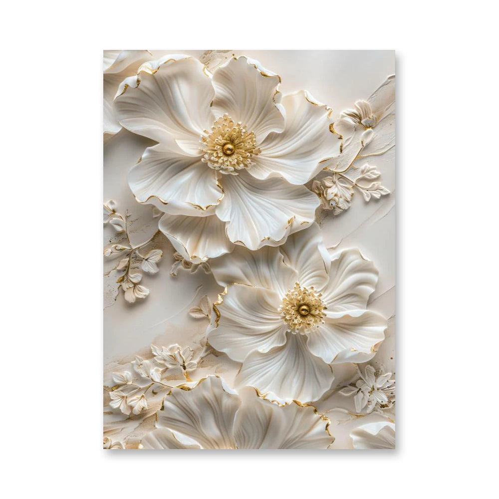 Abstract White Flower Oil Painting Printed on Canvas, Luxury Flower Posters and Prints Floral Wall Art Porch Living Room Decor