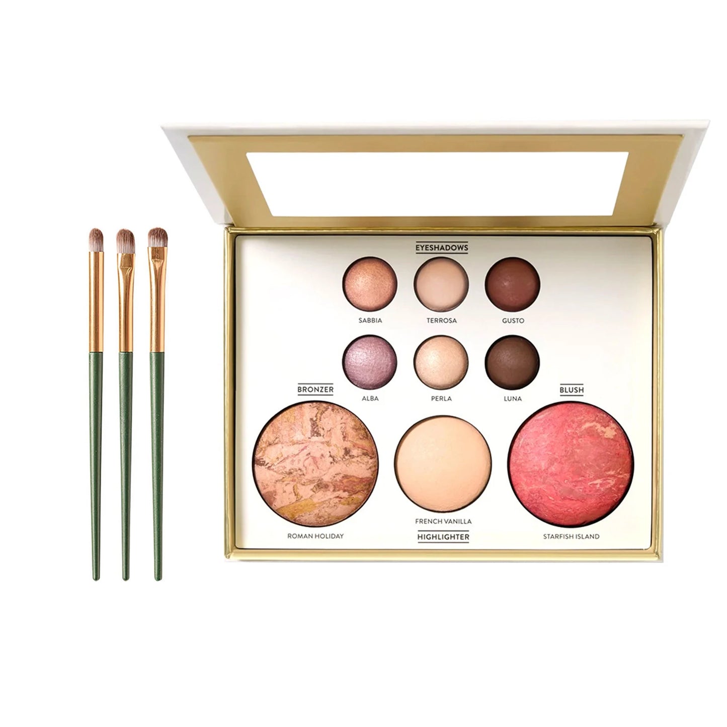 Multicolor Baked Powder Makeup Set Waterproof Brightening Setting Concealing Smudge Proof with 3 Pcs Brushes Valentine's Day Gif