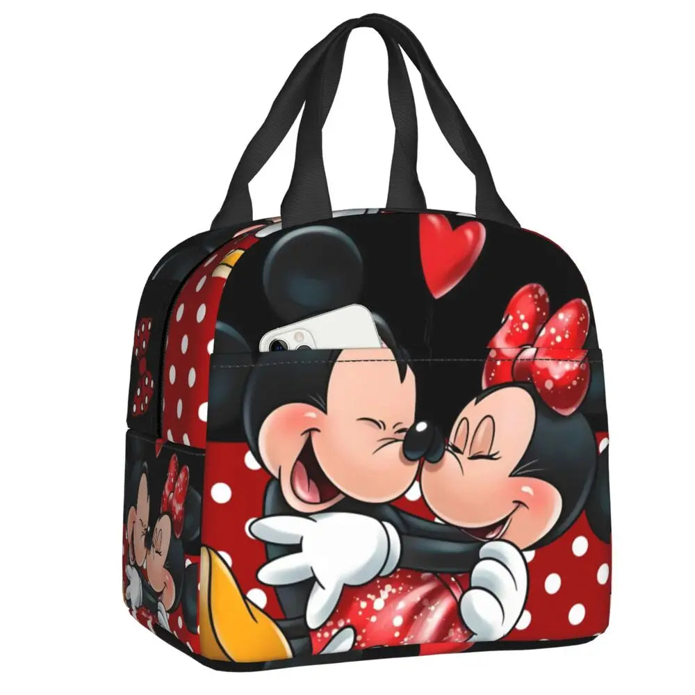 Custom Mickey Pink Minnie Mouse Lunch Bag Women Creative Design Cooler Warm Insulated Lunch Box for Kids School