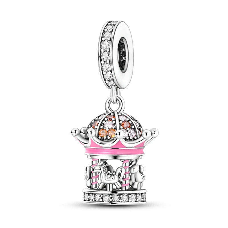 925 Sterling Silver Pink Series Charms Bow Tie Girl Cake Princess Beads Pendant Fit Original Bracelet DIY Jewelry Gift For Woman