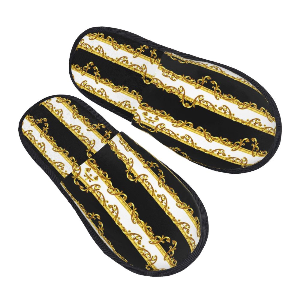 Custom Vintage Baroque Prints Greek Ornament Golden Meander Meandros Soft Scuff Memory Foam Slippers Women Hotel House Shoes