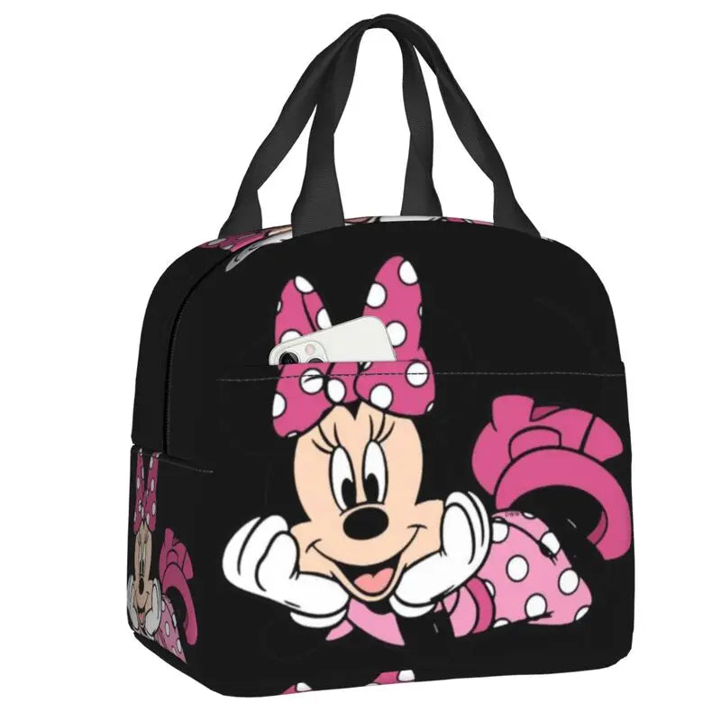 Custom Mickey Pink Minnie Mouse Lunch Bag Women Creative Design Cooler Warm Insulated Lunch Box for Kids School