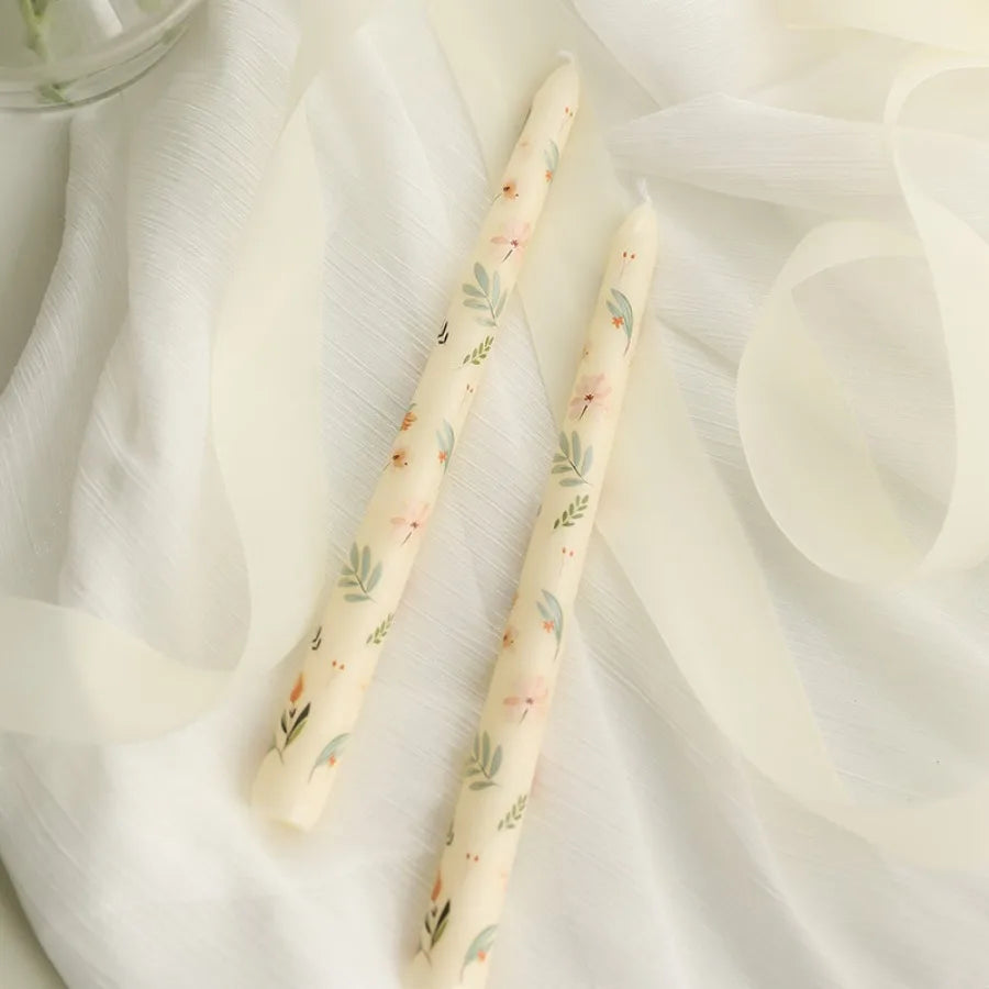 2pcs/Box 9.85in Taper Scented Candles Romantic Hand Painted Rose Long Candle For Home Decoration Candle Wedding Decoration