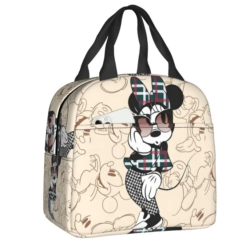 Custom Mickey Pink Minnie Mouse Lunch Bag Women Creative Design Cooler Warm Insulated Lunch Box for Kids School