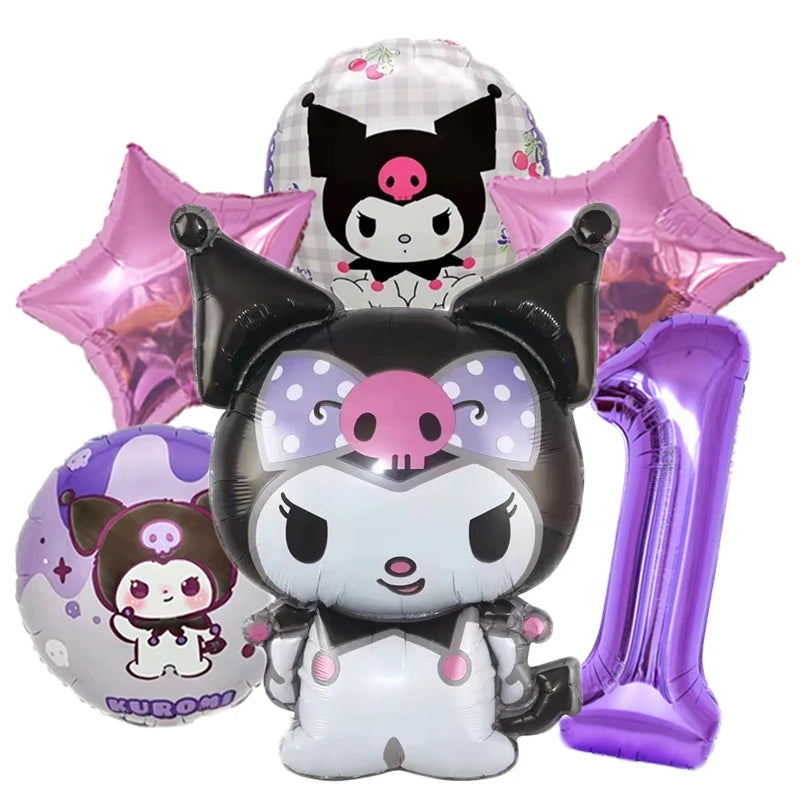 6pcs/set Cartoon Kuromi Y2K Aluminum Film Balloon Sanrio Cute Children Birthday Set Girl's Birthday Decorating Party Gifts Prop