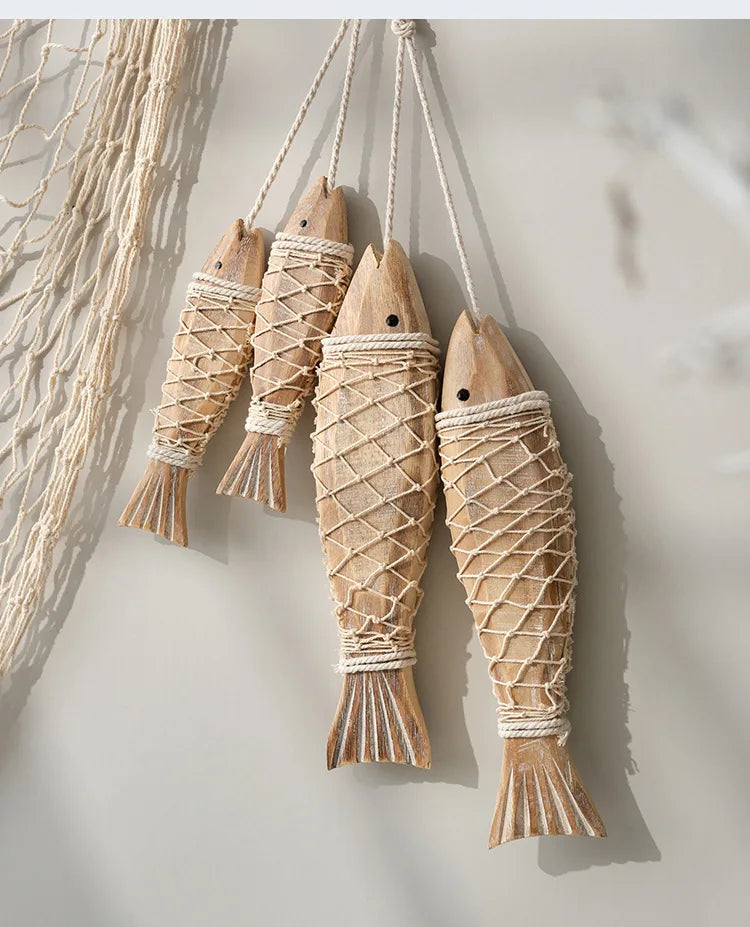 2pcs/set Hanging Wooden Blue Nautical Fish Beach Theme Decor for Home Mediterranean Style Decoration Wall Decoration