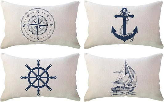 Sailing pillowcase Blue compass pattern ocean-themed cushion cover Decorative lumbar pillowcase 40X60cm