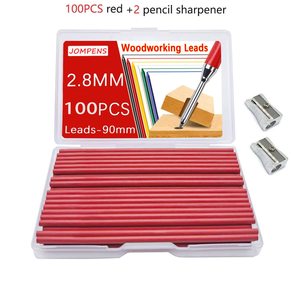 50Pcs/100Pcs Large Capacity 2B Woodworking Lead Core Black Yellow Red 2.8mm Automatic Pencil Lead Deep Hole Marked Lead Core