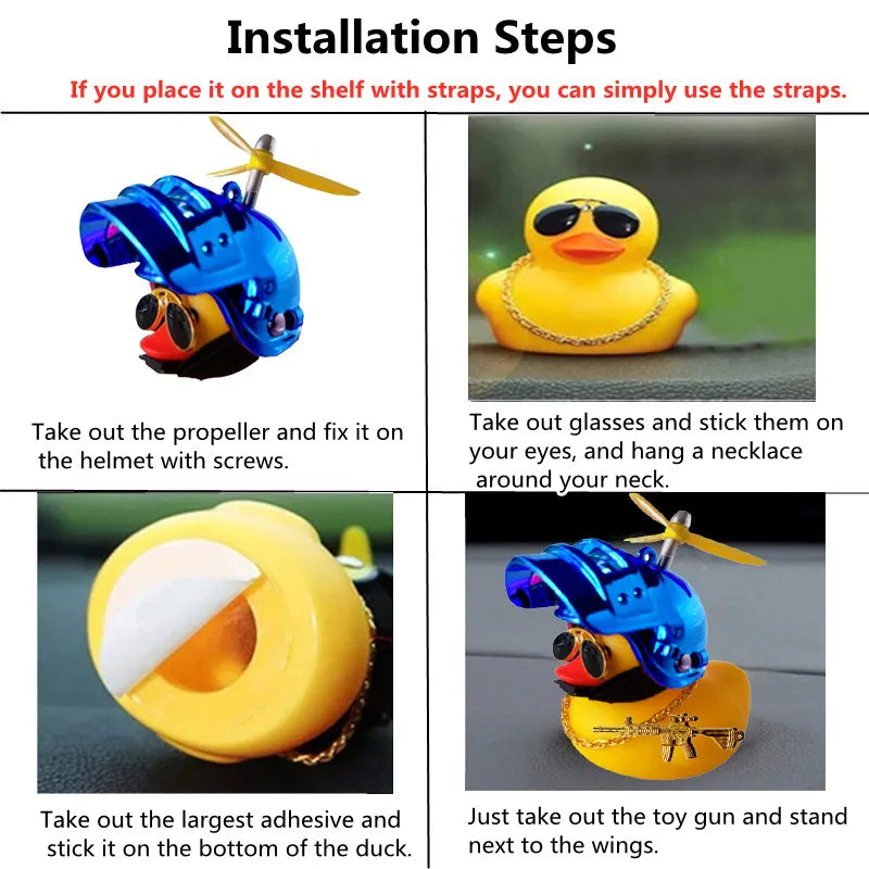 Car Cute Little Yellow Duck With Helmet Propeller Wind-breaking Wave-breaking With Toy Gun Duck Bike Motorcycle Auto Accessories
