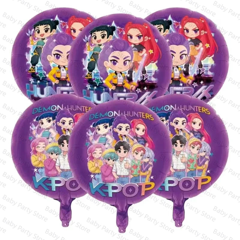 KPop Demon Hunter Theme 18-inch Cartoon Anime Foil Balloon Set for Baby Shower Supplies Kids Birthday Party Decorations Gifts