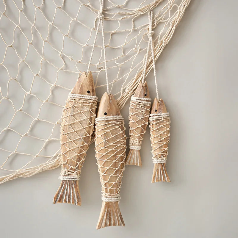 2pcs/set Hanging Wooden Blue Nautical Fish Beach Theme Decor for Home Mediterranean Style Decoration Wall Decoration