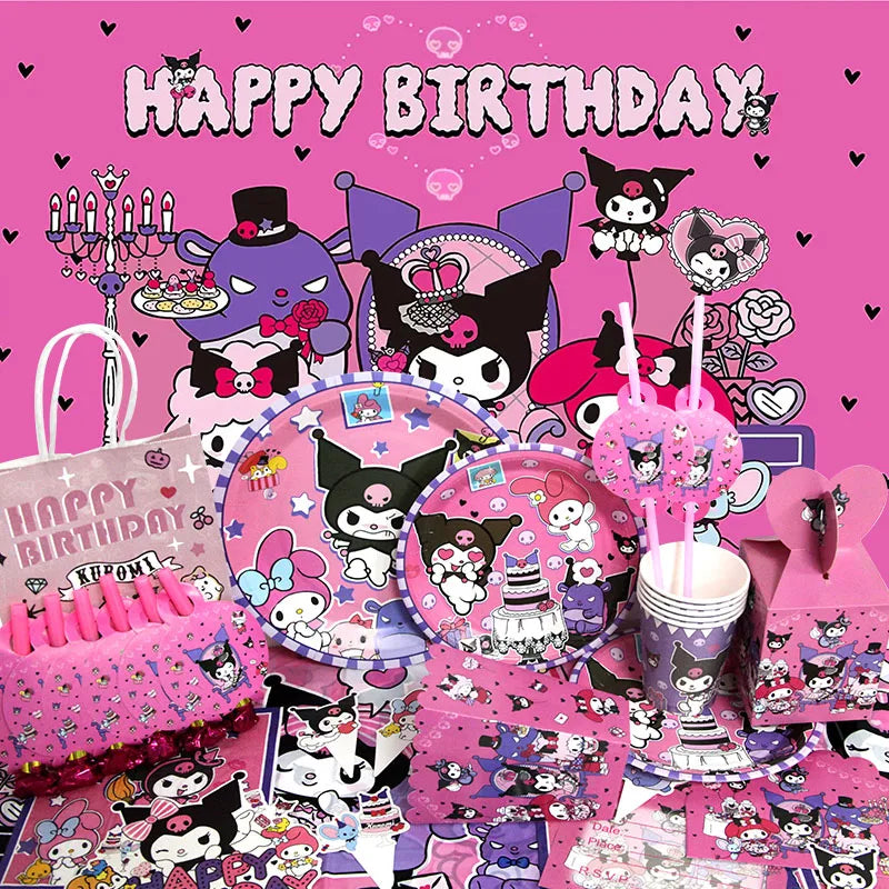 Kuromi Birthday Party Decoration Backdrop Disposable Tableware For Kids Event Supplies Latex Foil Balloons Banner
