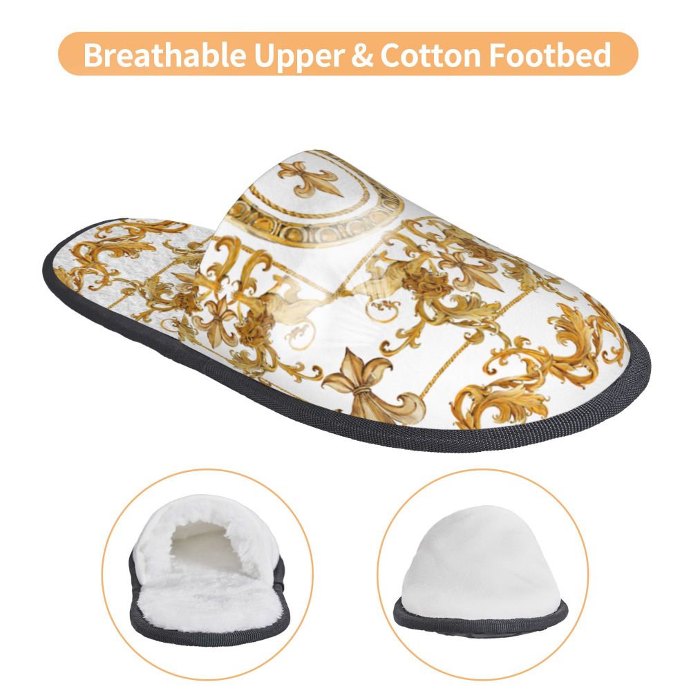 Custom Vintage Baroque Prints Greek Ornament Golden Meander Meandros Soft Scuff Memory Foam Slippers Women Hotel House Shoes