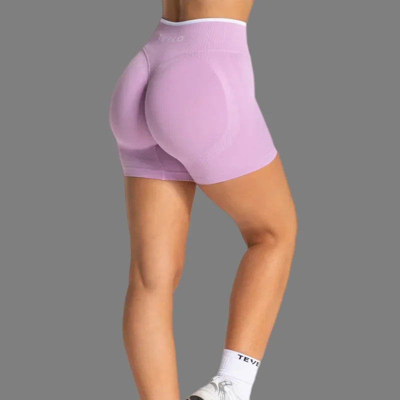 TEVEO Women's Color Block Yoga Shorts - Butt-lifting, Breathable, High-elasticity, Gym Workout & Running Shorts