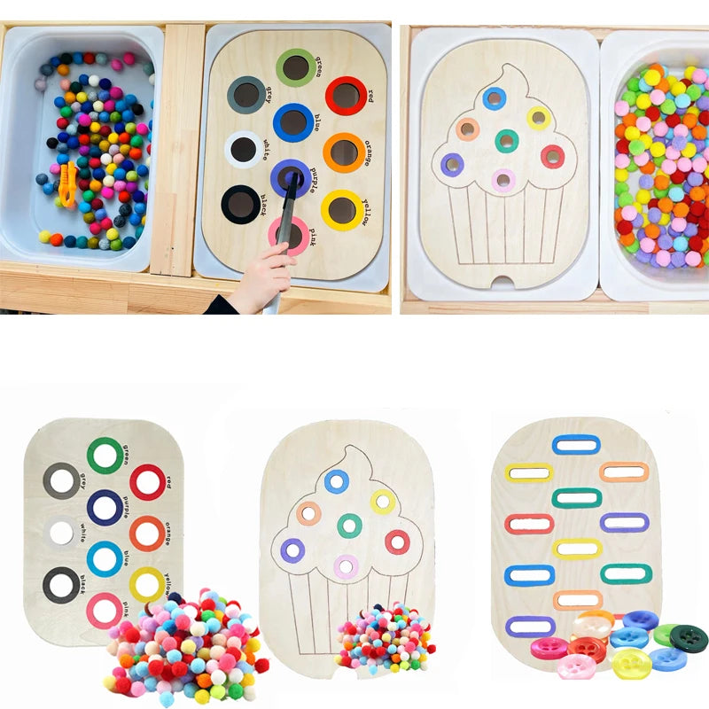 Children's Sensory Tray Table Color Hairball Game Wooden Tile Montessori Early Education Toys Kids Toys Educational Accessories