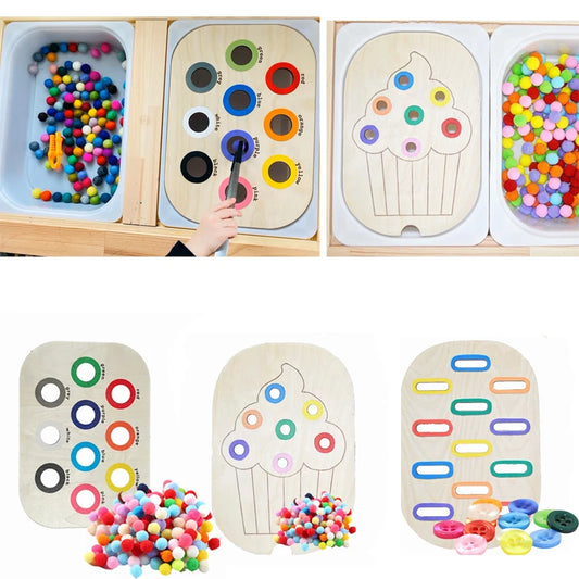 Children's Sensory Tray Table Color Hairball Game Wooden Tile Montessori Early Education Toys Kids Toys Educational Accessories