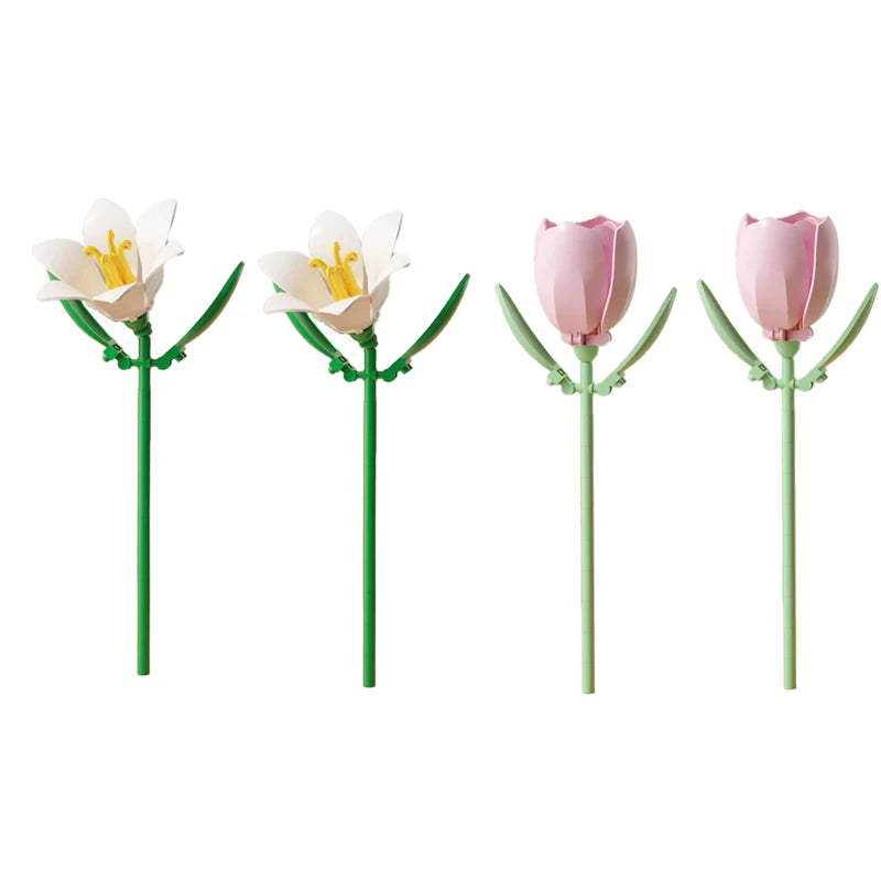 Simulation Flowers Micro Building Blocks Assembly Rose/Sunflower/Tulip/Orchid Eternal Bouquet Home Decor Bricks Toys Girl Gifts