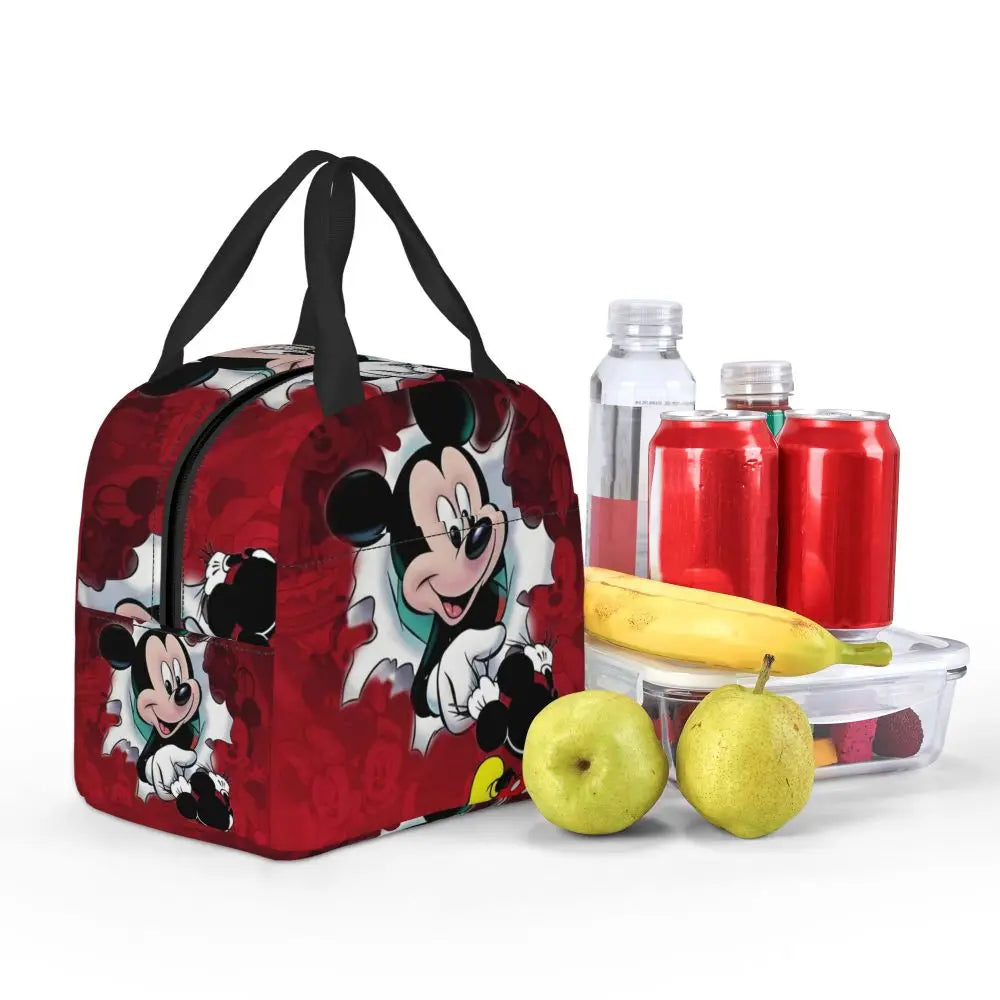 Custom Mickey Pink Minnie Mouse Lunch Bag Women Creative Design Cooler Warm Insulated Lunch Box for Kids School