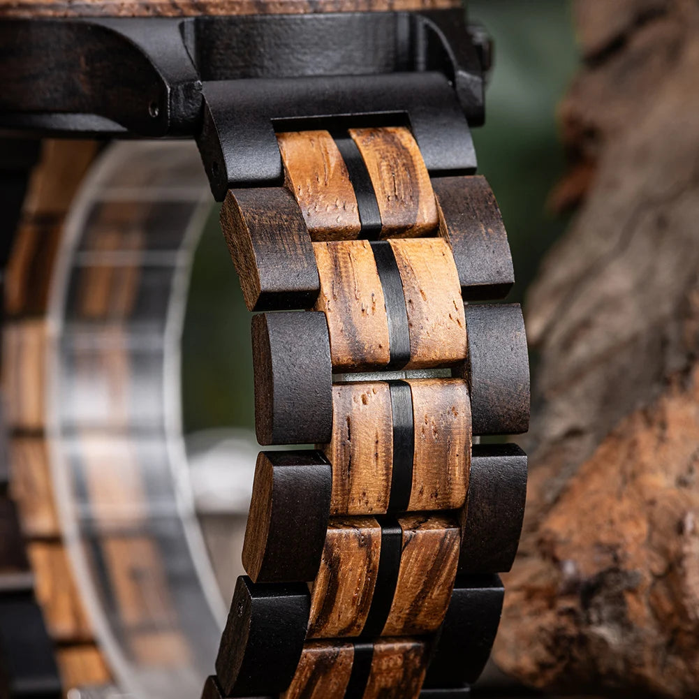 Wooden Watch for Men BOBO BIRD Chronograph Wristwatch with Luminous Hands Wood Watches Anniversary Gift for Him