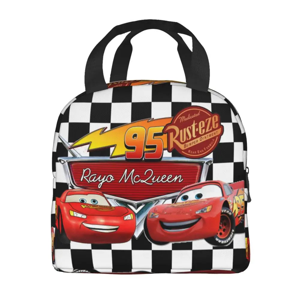 Custom Car 95 Lightning Mcqueen Insulated Lunch Bag for Women Resuable Racing Car Thermal Cooler Bento Box Office Picnic Travel