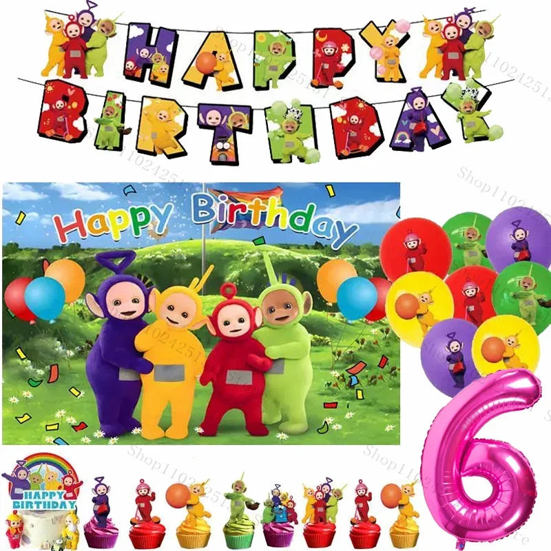 Teletubbies Birthday Party Decoration Tableware Set Paper Plates Balloons Banner Tablecloth For Kids Baby Shower Party Supplies