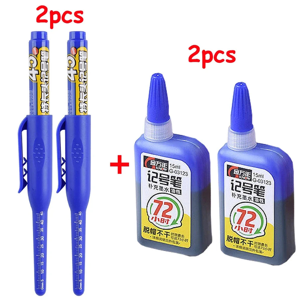 1-6Pcs 45mm Waterproof Long Head Nib Deep Hole Markers Pen Tile Carpenter Pen Multi-purpose for Woodworking Black/Blue/Red Ink