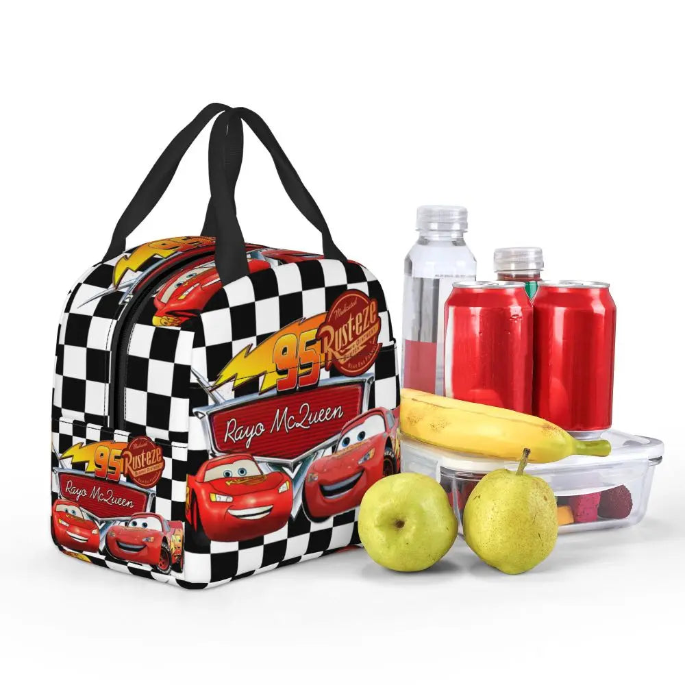 Custom Car 95 Lightning Mcqueen Insulated Lunch Bag for Women Resuable Racing Car Thermal Cooler Bento Box Office Picnic Travel