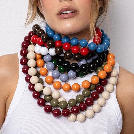 New Retro Colorful Acrylic Big Round Beads Choker Boho Trendy Handmade Knot Rope Necklaces for Women Man Statement Jewelry Gift