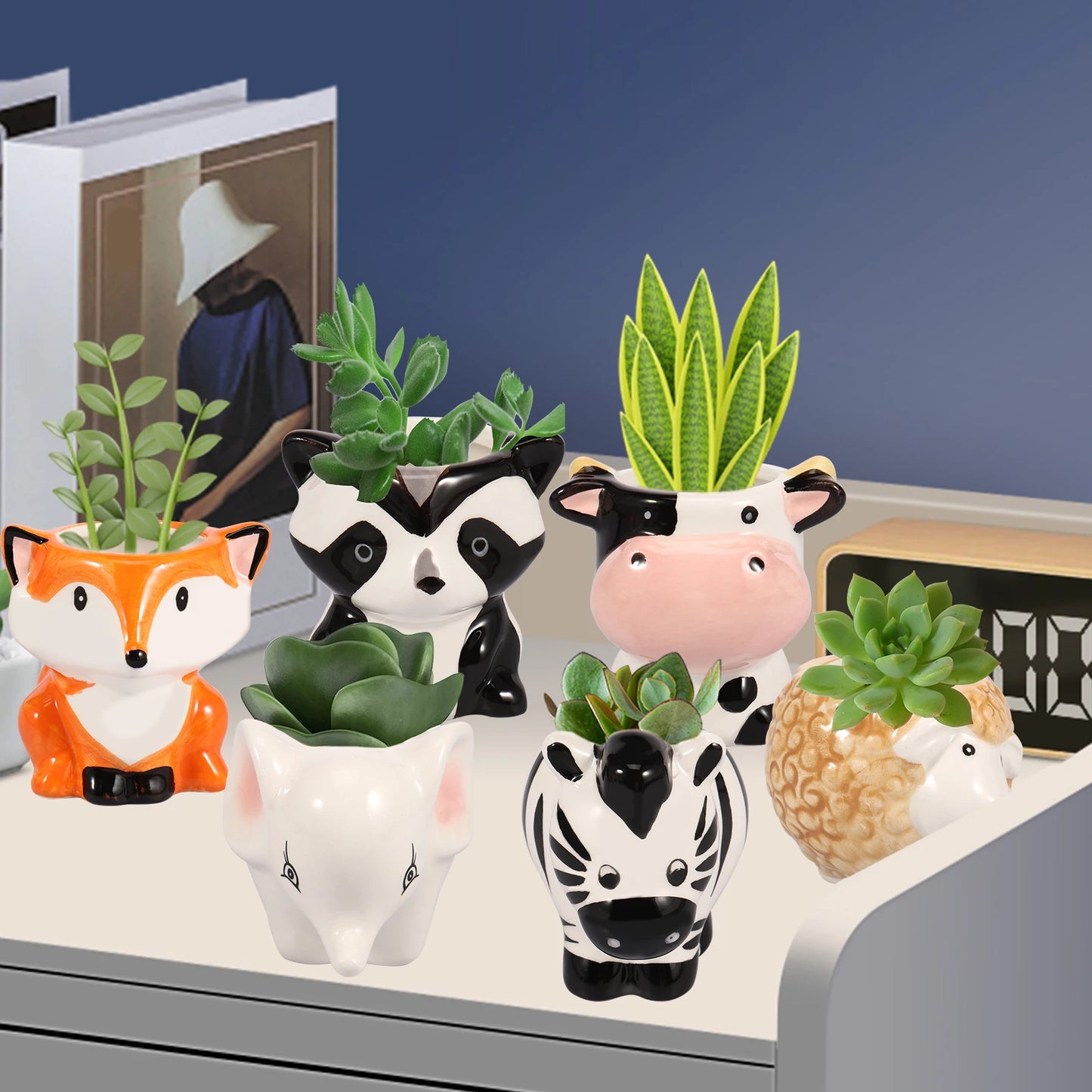 Succulent Flower Pots Creative Animal Ceramics Planter Garden Office Balcony Decoration for Small Plant Flower Cactus with Hole