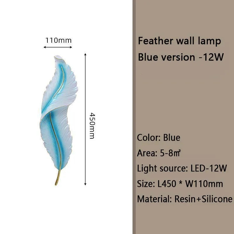 Nordic feather wall lamp, living room, bedroom, headboard, foyer, creative feather lamp, resin aisle, minimalist background ligh