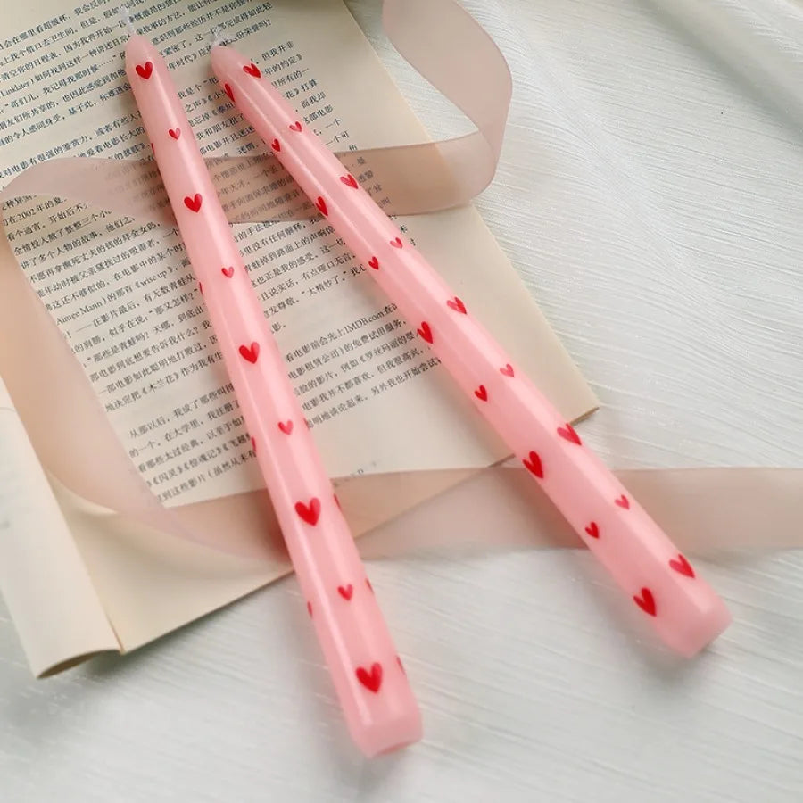 2pcs/Box 9.85in Taper Scented Candles Romantic Hand Painted Rose Long Candle For Home Decoration Candle Wedding Decoration