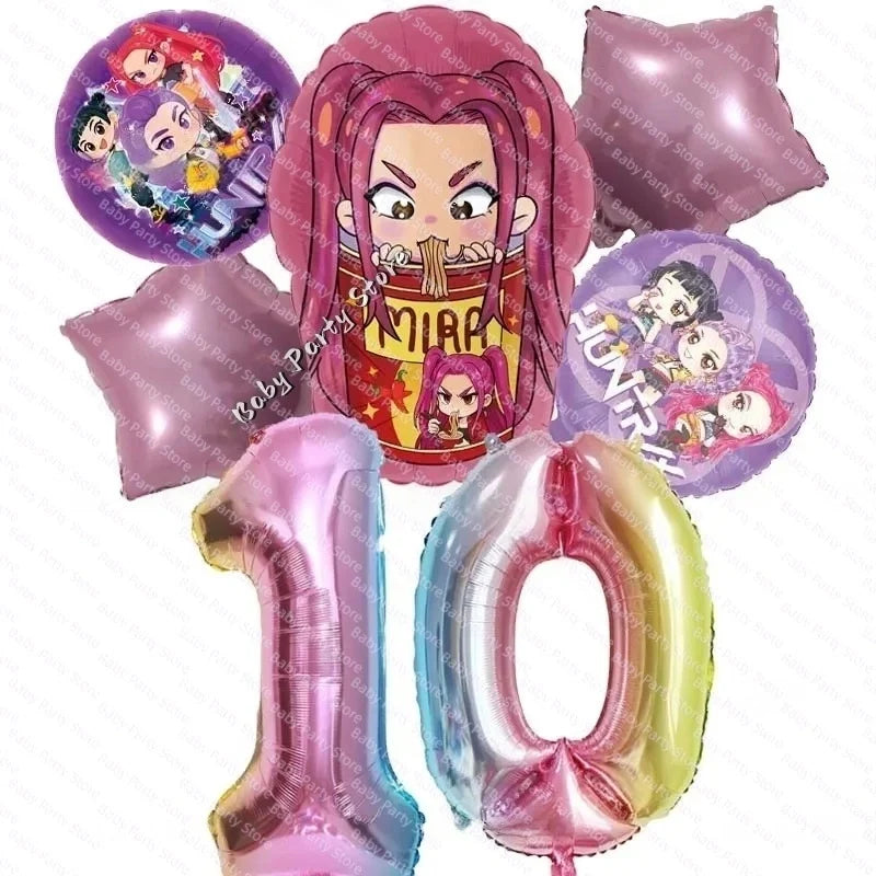 KPop Demon Hunter Theme 18-inch Cartoon Anime Foil Balloon Set for Baby Shower Supplies Kids Birthday Party Decorations Gifts