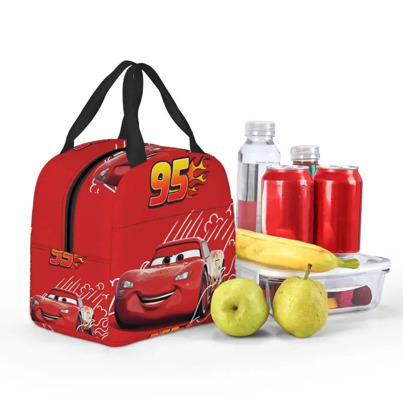 Custom Car 95 Lightning Mcqueen Insulated Lunch Bag for Women Resuable Racing Car Thermal Cooler Bento Box Office Picnic Travel