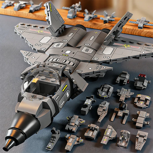 WW2 Military Building Blocks J20 Stealth Fighter Aircraft Model Bricks DIY Assembly Toy Kids Christmas Gift