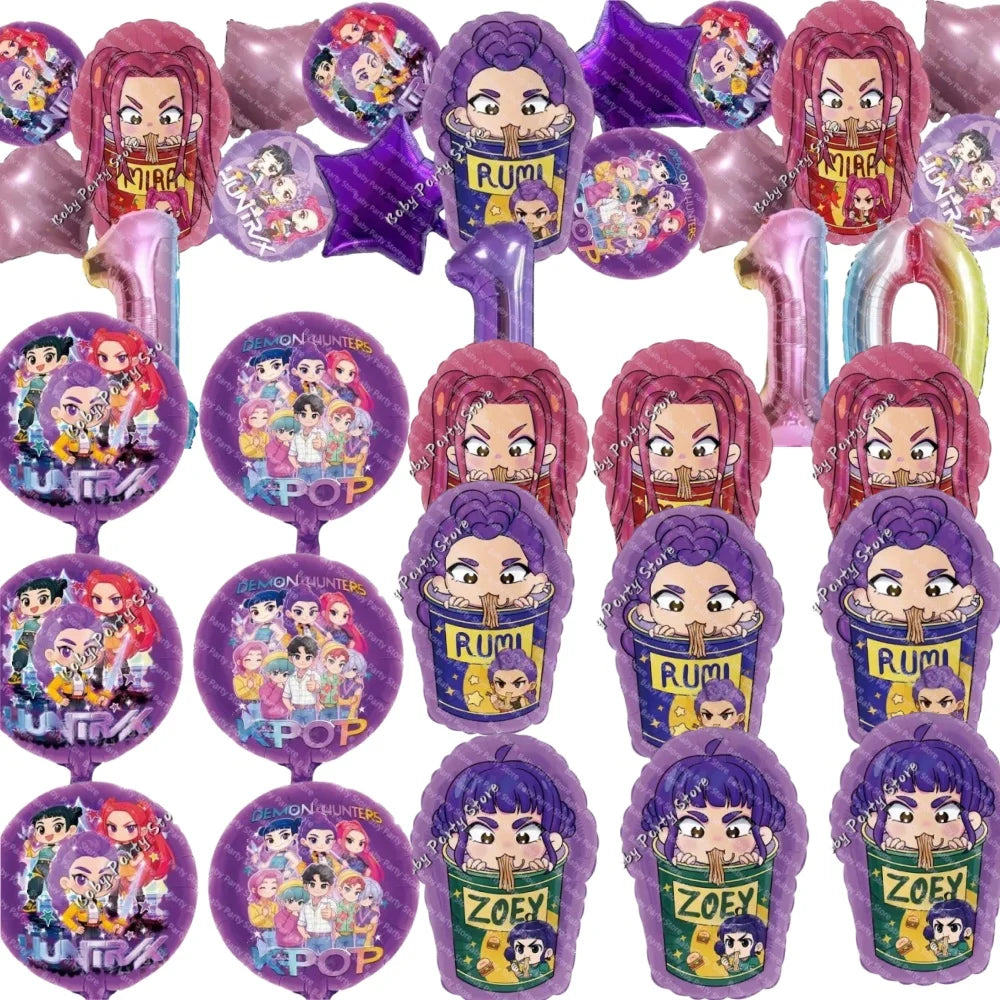 KPop Demon Hunter Theme 18-inch Cartoon Anime Foil Balloon Set for Baby Shower Supplies Kids Birthday Party Decorations Gifts