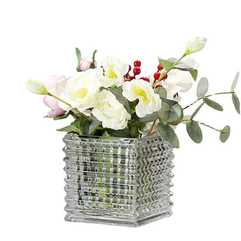 Clear Square Glass Vase Geometric Flower Pot Floral Arrangement Accessories Terrarium Home Decoration