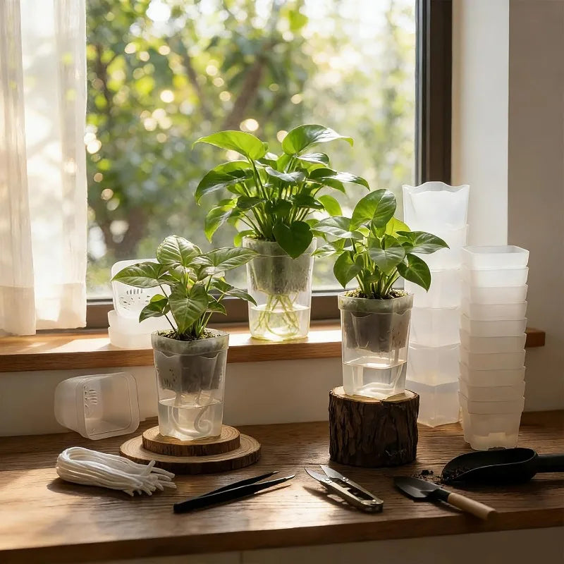 Automatic Watering Flower Pot Plastic Translucent Planter Drainage Holes for Succulent Cuttings Household Decor Gardening Tool