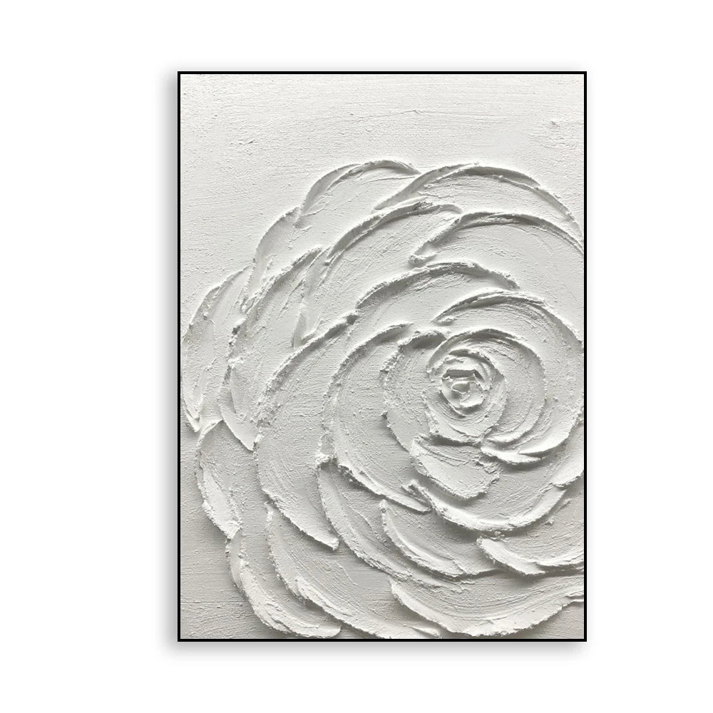 White Textured Flower Painting Poster Heavy Textured Minimalist Wall Art Canvas Painting Prints Home Living Room Decoration