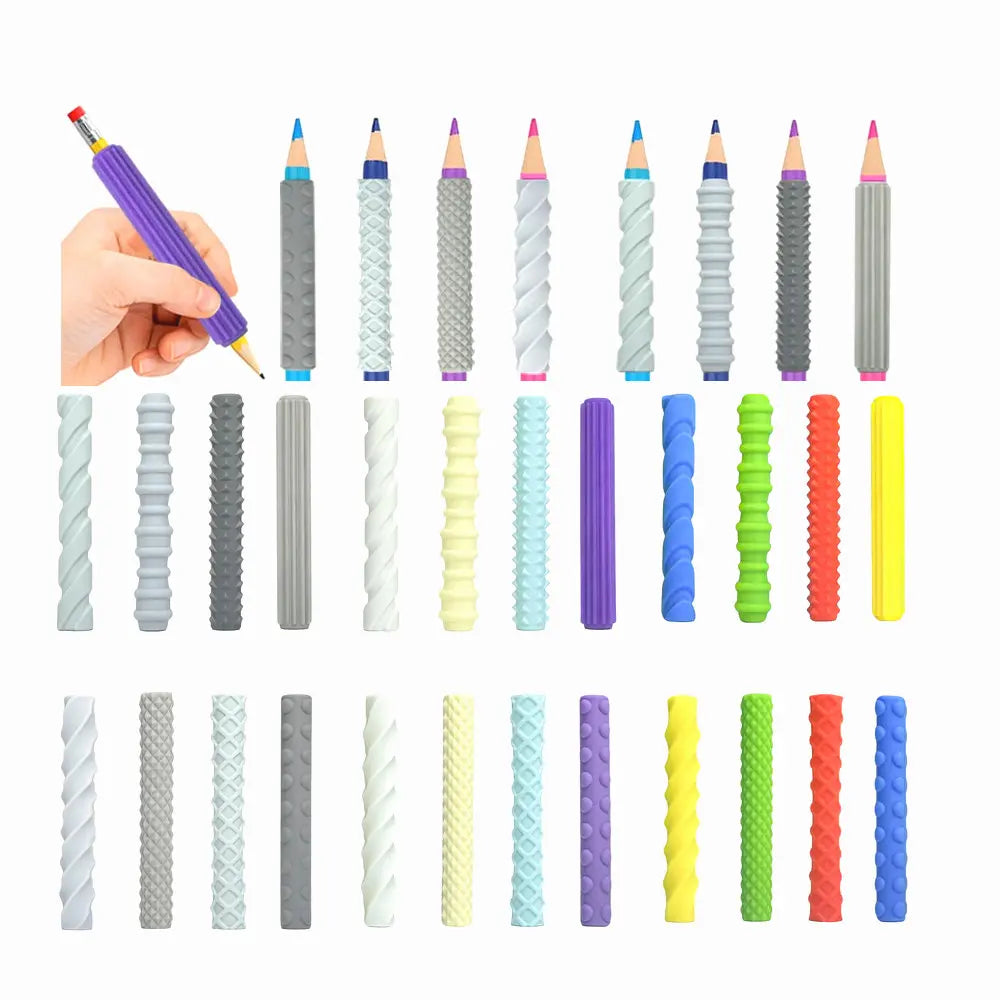 Silicone Textured Pencil Grips Sensory Fidget Toy For ADHD Autism Stress Relief Finger Skills Training Kids Adults Class Office