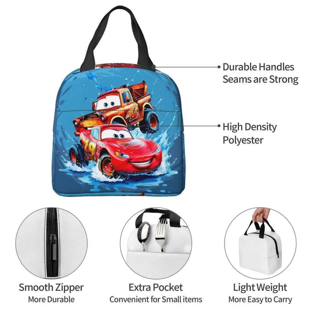 Custom Car 95 Lightning Mcqueen Insulated Lunch Bag for Women Resuable Racing Car Thermal Cooler Bento Box Office Picnic Travel