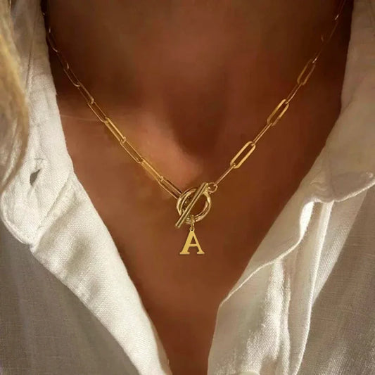Women's stainless steel Initial necklace A-Z Letter charms pendant Choker Women collar Chain Ot Deduction Necklace For Women2025