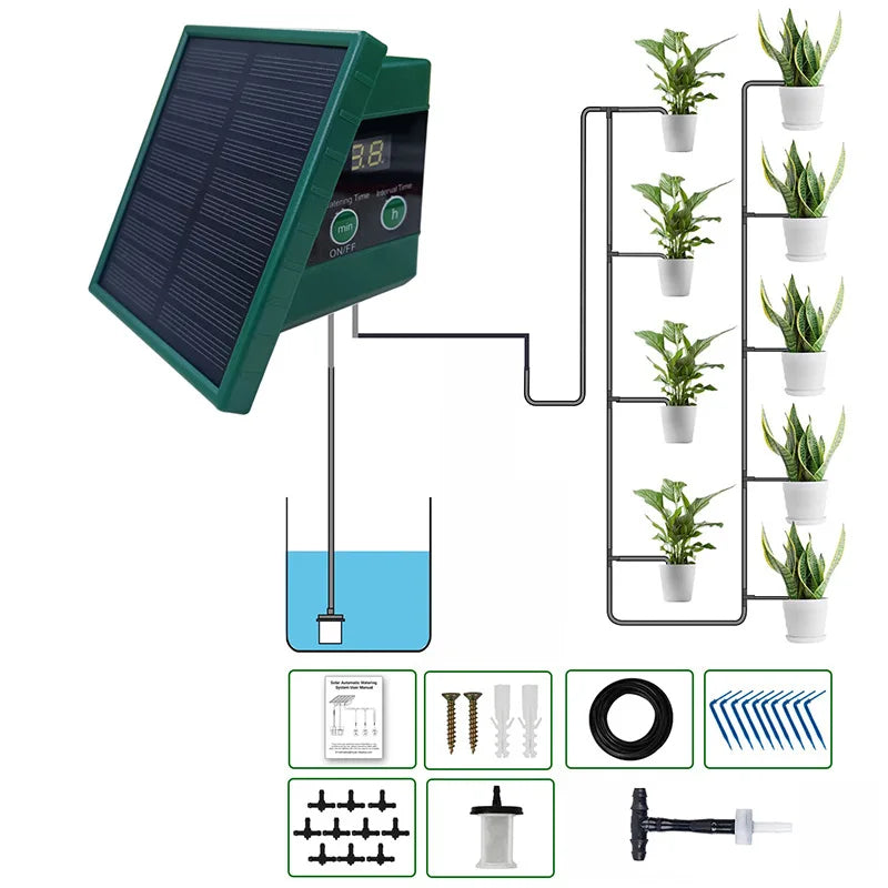 Solar Irrigation System for Garden Balcony Automatic Drip Irrigation DIY Garden Watering System Drip Hose Irrigation Outdoor Use