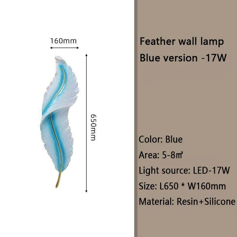 Nordic feather wall lamp, living room, bedroom, headboard, foyer, creative feather lamp, resin aisle, minimalist background ligh