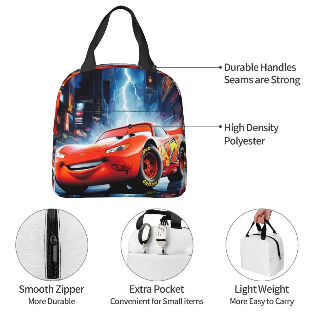 Custom Car 95 Lightning Mcqueen Insulated Lunch Bag for Women Resuable Racing Car Thermal Cooler Bento Box Office Picnic Travel