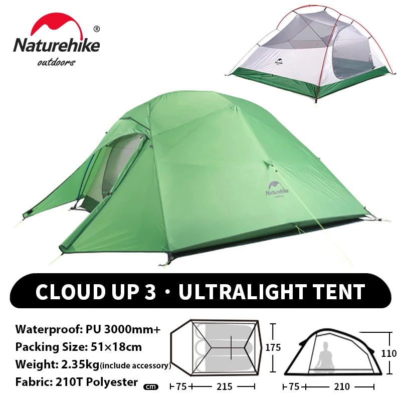 Naturehike Cloud Up 1 2 3 Person Camping Tent Ultralight Waterproof Trekking Tents Hiking Backpacking Shelter Tent Travel Tent